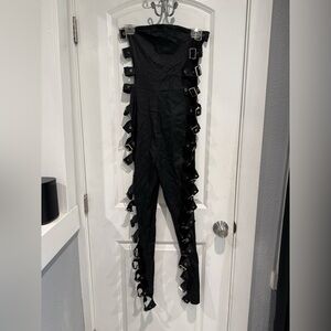 Black Buckle-Trim Jumpsuit